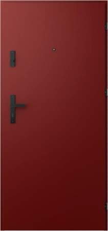 Drzwi wewnątrzklatkowe antywłamaniowe RC3 z Certyfikatem akustyczne wyciszające 47 dB 55 mm stalowe z klamką czarną i aplikacjami czerwone A7