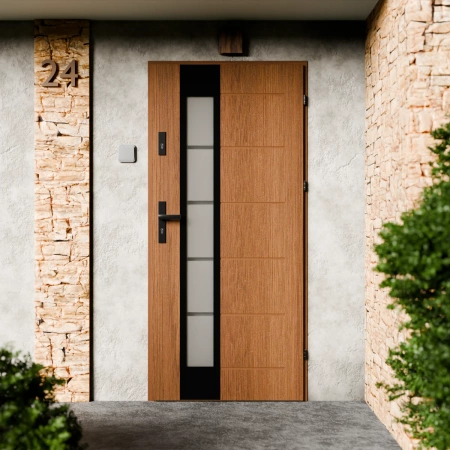 Sanda Black CK drzwi zewnętrzne 72 mm z klamką czarną energooszczędne Ud-1.3 przeszklone lustro weneckie szyba mleczna Program Czyste Powietrze