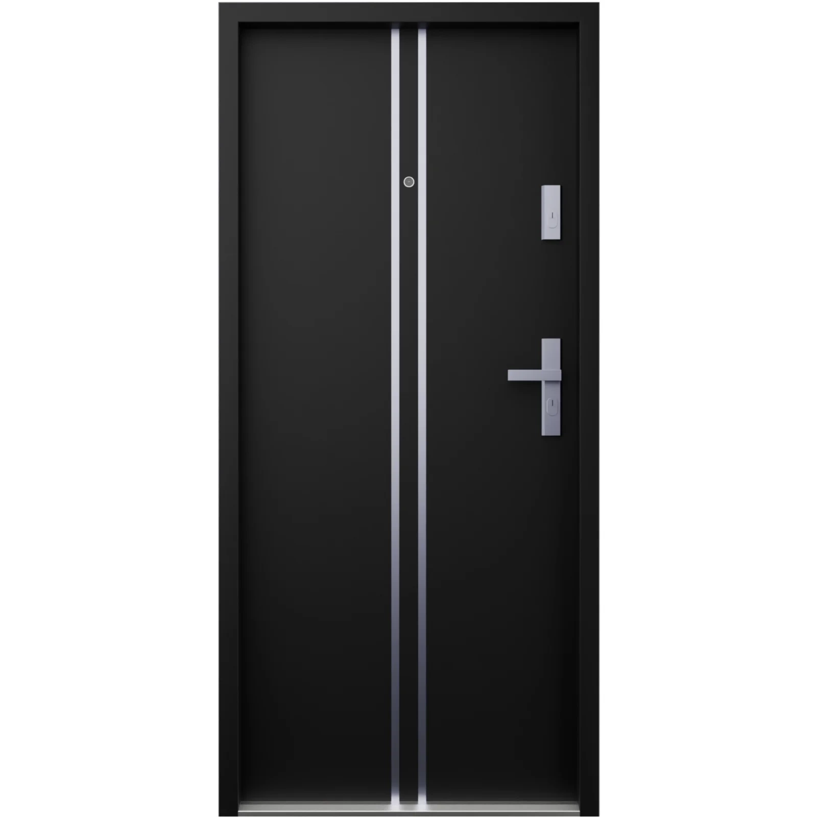 Drzwi wewnątrzklatkowe antywłamaniowe w klasie RC4 55 mm stalowe z klamką i zawiasami srebrnymi inox czarne A7