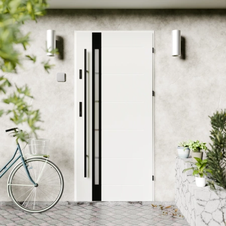 Drzwi zewnętrzne stalowe do domu Toreno Black 72mm z antabą/pochwytem energooszczędne Ud=1.3 lustro weneckie szyba mleczna Program Czyste Powietrze