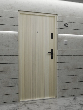 Drzwi wewnątrzklatkowe antywłamaniowe RC3 z Certyfikatem akustyczne wyciszające 47 dB 55 mm stalowe gładkie z klamką czarną dąb bielony G00