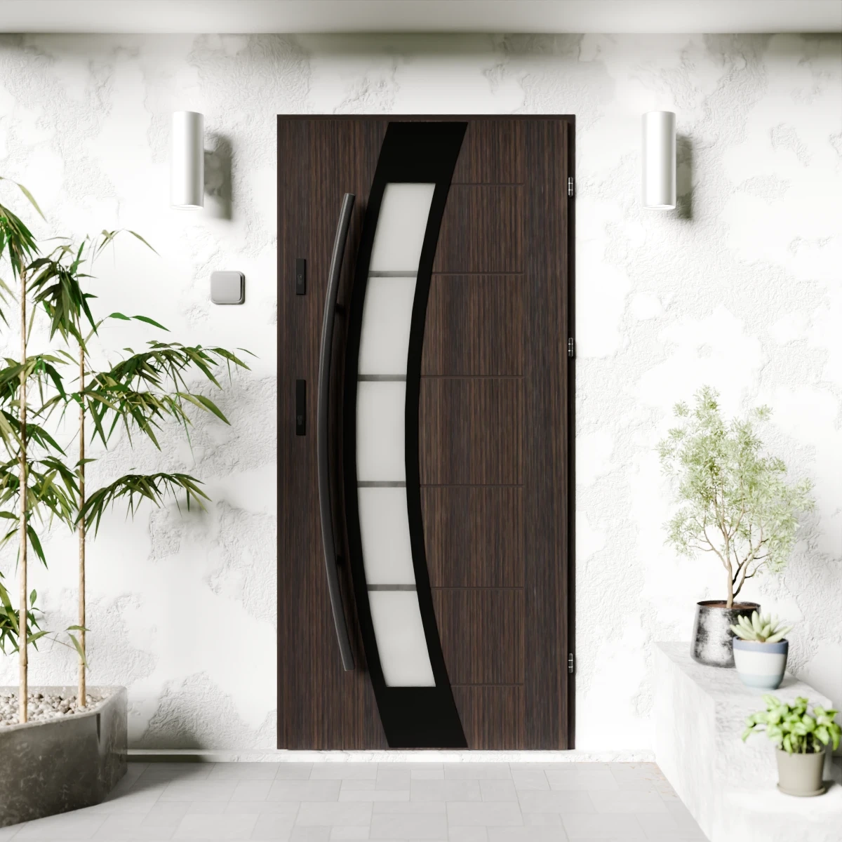 Drzwi zewnętrzne stalowe do domu Efekta Black 72mm z antabą/pochwytem energooszczędne Ud=1.3 lustro weneckie szyba mleczna Program Czyste Powietrze