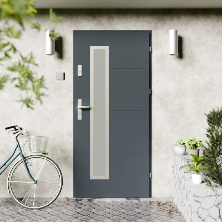Drzwi zewnętrzne stalowe do domu Tinea Inox 72mm z klamką energooszczędne Ud=1.3 przeszklone lustro weneckie szyba mleczna Program Czyste Powietrze