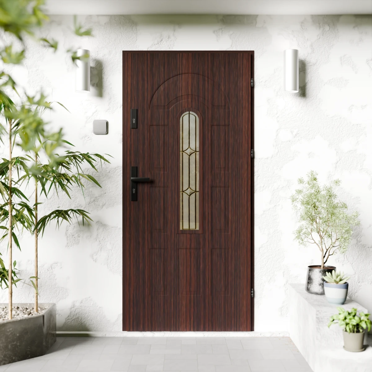 Drzwi zewnętrzne stalowe do domu Retro Black 72mm z klamką czarną energooszczędne Ud=1.3 z szybą Program Czyste Powietrze