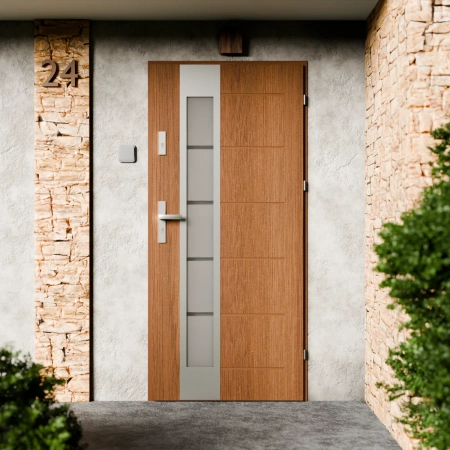 Sanda Inox CK drzwi zewnętrzne 72 mm z klamką energooszczędne Ud-1.3 przeszklone lustro weneckie szyba mleczna Program Czyste Powietrze