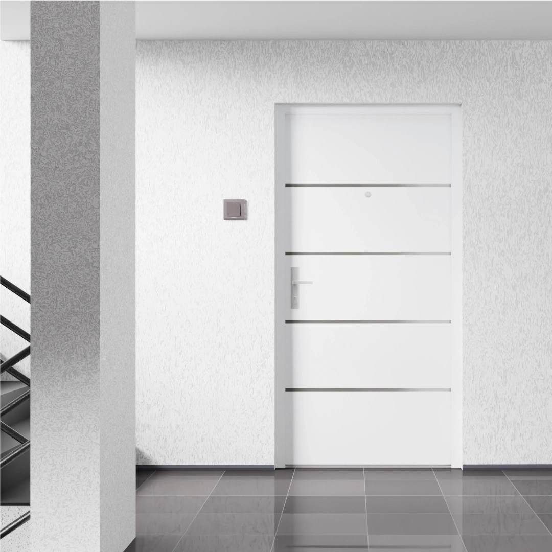 Drzwi wewnątrzklatkowe antywłamaniowe z Certyfikatem w klasie RC3 68mm stalowe akustyczne 44 dB dymoszczelne białe M02