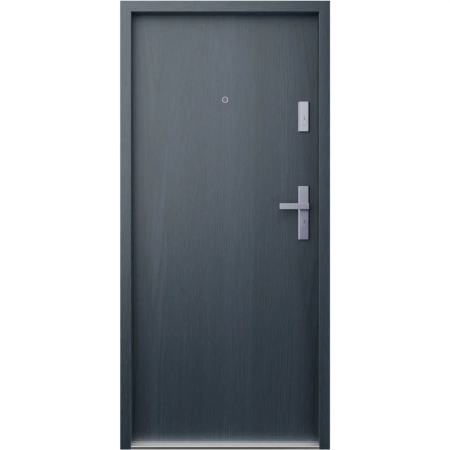 Drzwi wewnątrzklatkowe akustyczne wyciszające 47 dB antywłamaniowe RC3 55 mm stalowe gładkie z klamką inox srebrną antracyt drewnopodobny G00