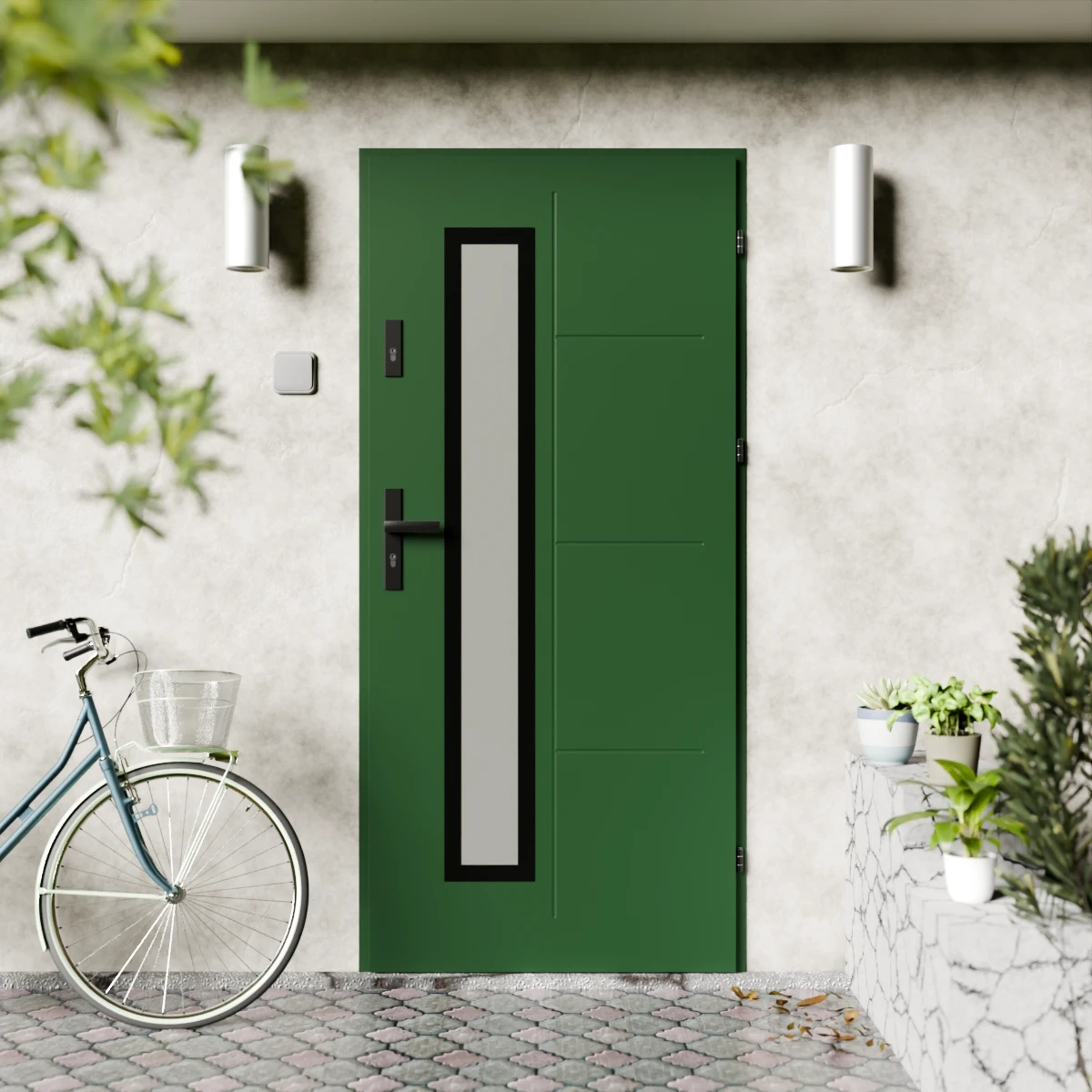 Drzwi zewnętrzne stalowe do domu Tinea Black 72mm z klamką czarną energooszczędne Ud-1=3 lustro weneckie szyba mleczna Program Czyste Powietrze