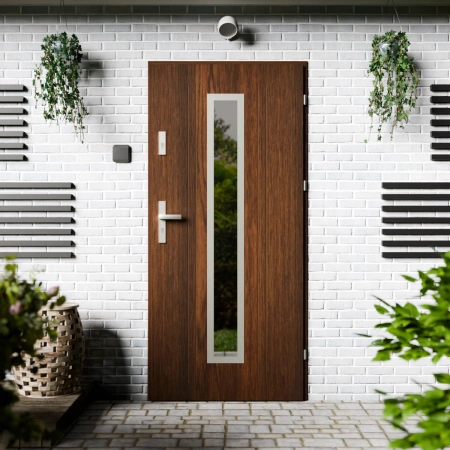 Drzwi zewnętrzne stalowe do domu Presto Inox 72mm z klamką energooszczędne Ud-1.3 przeszklone lustro weneckie szyba mleczna Program Czyste Powietrze