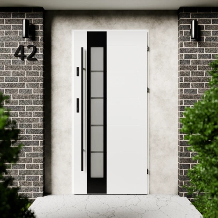 Sanda Black CK drzwi zewnętrzne 72 mm z antabą/pochwytem energooszczędne Ud-1.3 przeszklone lustro weneckie szyba mleczna Program Czyste Powietrze