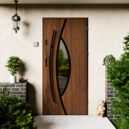 Maestro Black CK drzwi zewnętrzne 72 mm z antabą/pochwytem energooszczędne Ud-1.3 przeszklone lustro weneckie szyba mleczna Program Czyste Powietrze