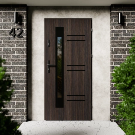 Pina Black CK drzwi zewnętrzne 72 mm z klamką czarną energooszczędne Ud-1.3 przeszklone lustro weneckie szyba mleczna Program Czyste Powietrze