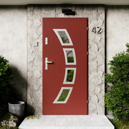 Drzwi zewnętrzne stalowe do domu Cinea Inox 72mm z klamką energooszczędne Ud=1.3 przeszklone lustro weneckie szyba mleczna Program Czyste Powietrze