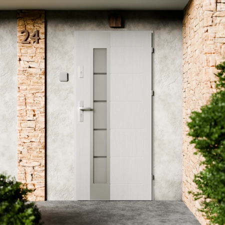 Sanda Inox CK drzwi zewnętrzne 72 mm z klamką energooszczędne Ud-1.3 przeszklone lustro weneckie szyba mleczna Program Czyste Powietrze