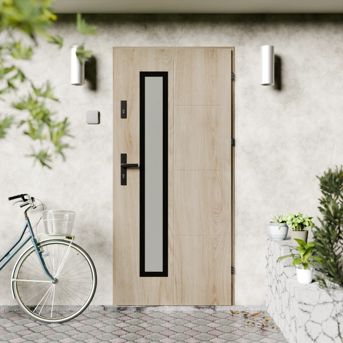 Drzwi zewnętrzne stalowe do domu Tinea Black 72mm z klamką czarną energooszczędne Ud-1=3 lustro weneckie szyba mleczna Program Czyste Powietrze