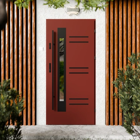 Drzwi zewnętrzne stalowe do domu Pina Black 72mm z antabą/pochwytem energooszczędne Ud=1.3 lustro weneckie szyba mleczna Program Czyste Powietrze