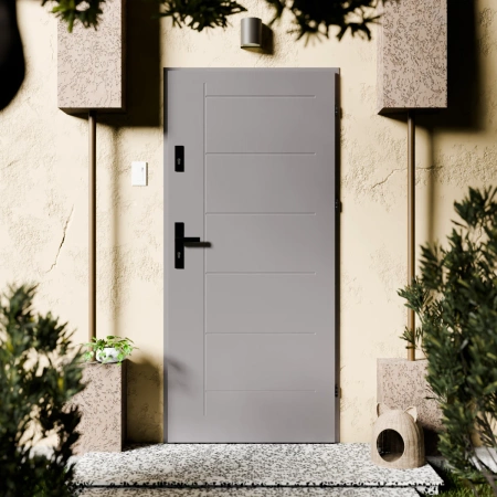 Drzwi zewnętrzne stalowe do domu Basic Black 72mm z czarną klamką energooszczędne Ud=1.3 bez szyby pełne Program Czyste Powietrze