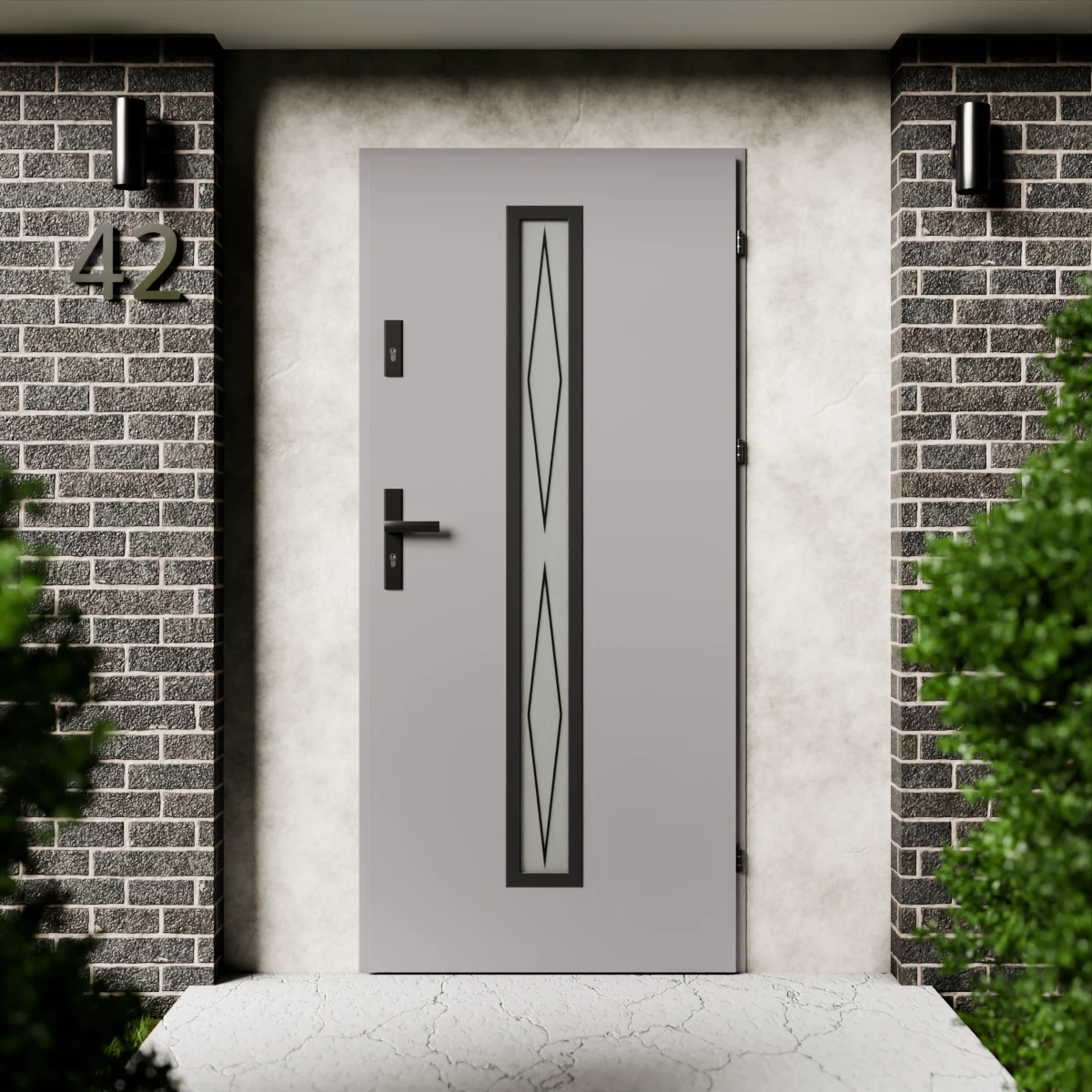 Drzwi zewnętrzne stalowe do domu Witro Black 72mm z klamką czarną energooszczędne Ud=1.3 szyba z nadrukiem ceramicznym Program Czyste Powietrze