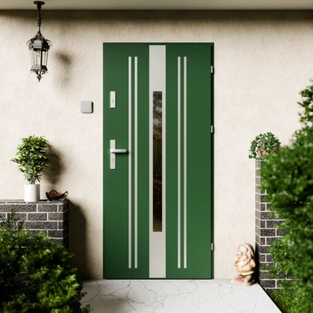 Drzwi zewnętrzne stalowe do domu Elegant Inox 72mm z klamką energooszczędne Ud=1.3 przeszklone lustro weneckie szyba mleczna Program Czyste Powietrze