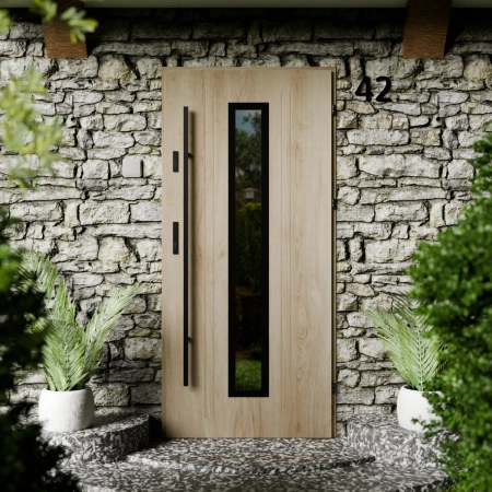 Drzwi zewnętrzne stalowe do domu Presto Black 72mm z antabą/pochwytem energooszczędne Ud=1.3 lustro weneckie szyba mleczna Program Czyste Powietrze