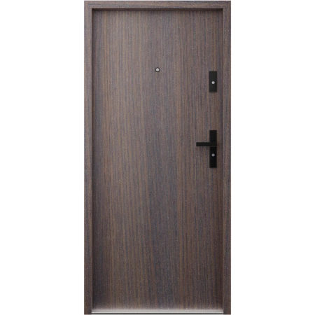Drzwi wewnątrzklatkowe antywłamaniowe RC3 z Certyfikatem akustyczne wyciszające 47 dB 55 mm stalowe gładkie z klamką czarną dąb bagienny G00