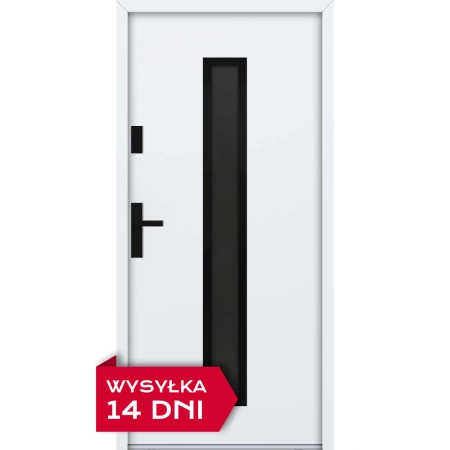 Drzwi zewnętrzne do domu stalowo aluminiowe 68 mm z szybą i czarnymi okuciami ATU68 białe Program Czyste Powietrze M620