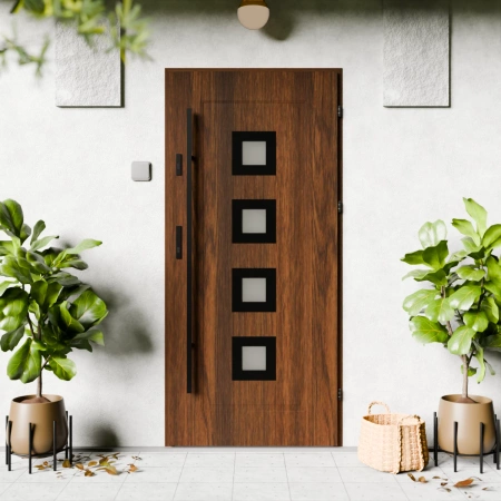 Quarto Black CK drzwi zewnętrzne 72 mm z antabą/pochwytem energooszczędne Ud-1.3 przeszklone reflex brązowy szyba mleczna Program Czyste Powietrze