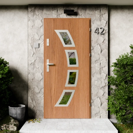 Drzwi zewnętrzne stalowe do domu Cinea Inox 72mm z klamką energooszczędne Ud=1.3 przeszklone lustro weneckie szyba mleczna Program Czyste Powietrze