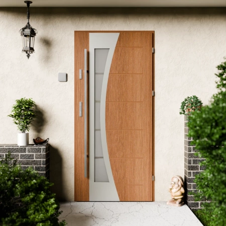 Drzwi zewnętrzne stalowe do domu Optima Inox 72mm z antabą/pochwytem energooszczędne Ud=1.3 lustro weneckie szyba mleczna Program Czyste Powietrze