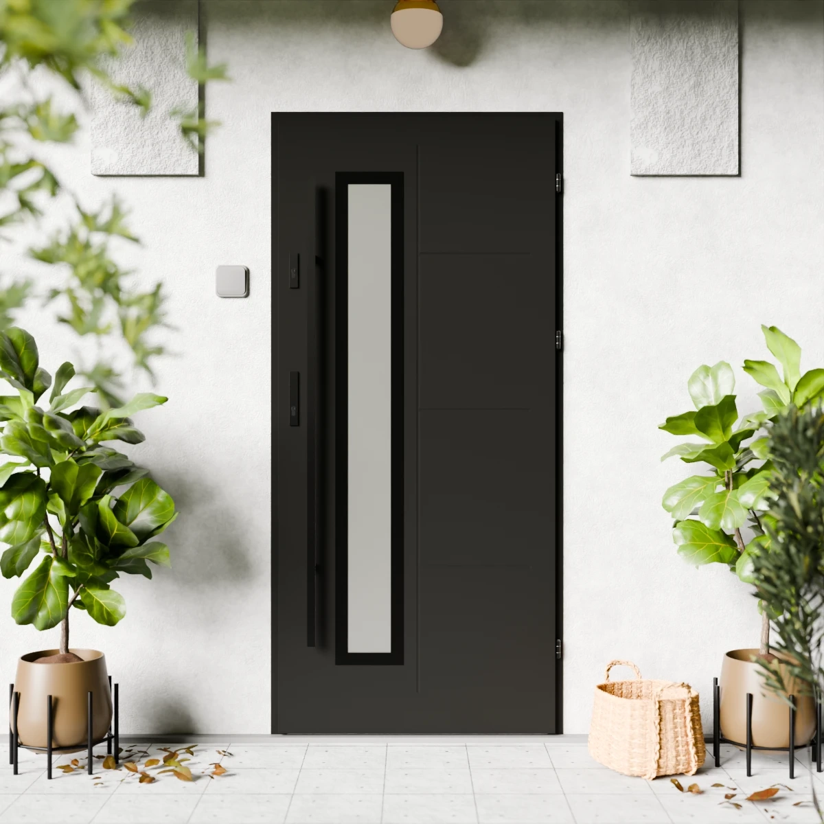 Drzwi zewnętrzne stalowe do domu Tinea Black 72mm z antabą/pochwytem energooszczędne Ud=1.3 lustro weneckie szyba mleczna Program Czyste Powietrze