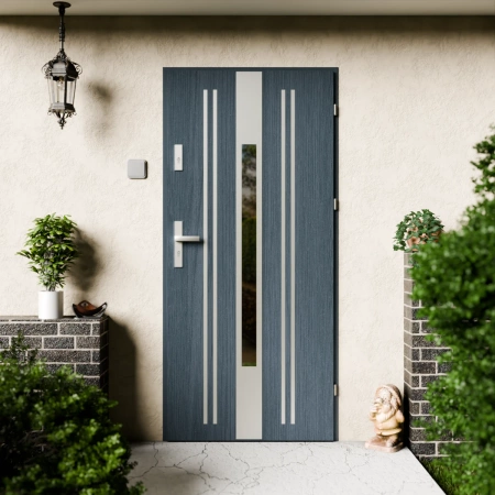 Drzwi zewnętrzne stalowe do domu Elegant Inox 72mm z klamką energooszczędne Ud=1.3 przeszklone lustro weneckie szyba mleczna Program Czyste Powietrze