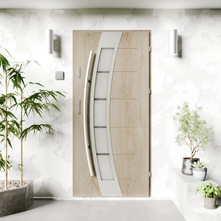 Efekta Inox CK drzwi zewnętrzne 72 mm z antabą/pochwytem energooszczędne Ud-1.3 przeszklone lustro weneckie szyba mleczna Program Czyste Powietrze