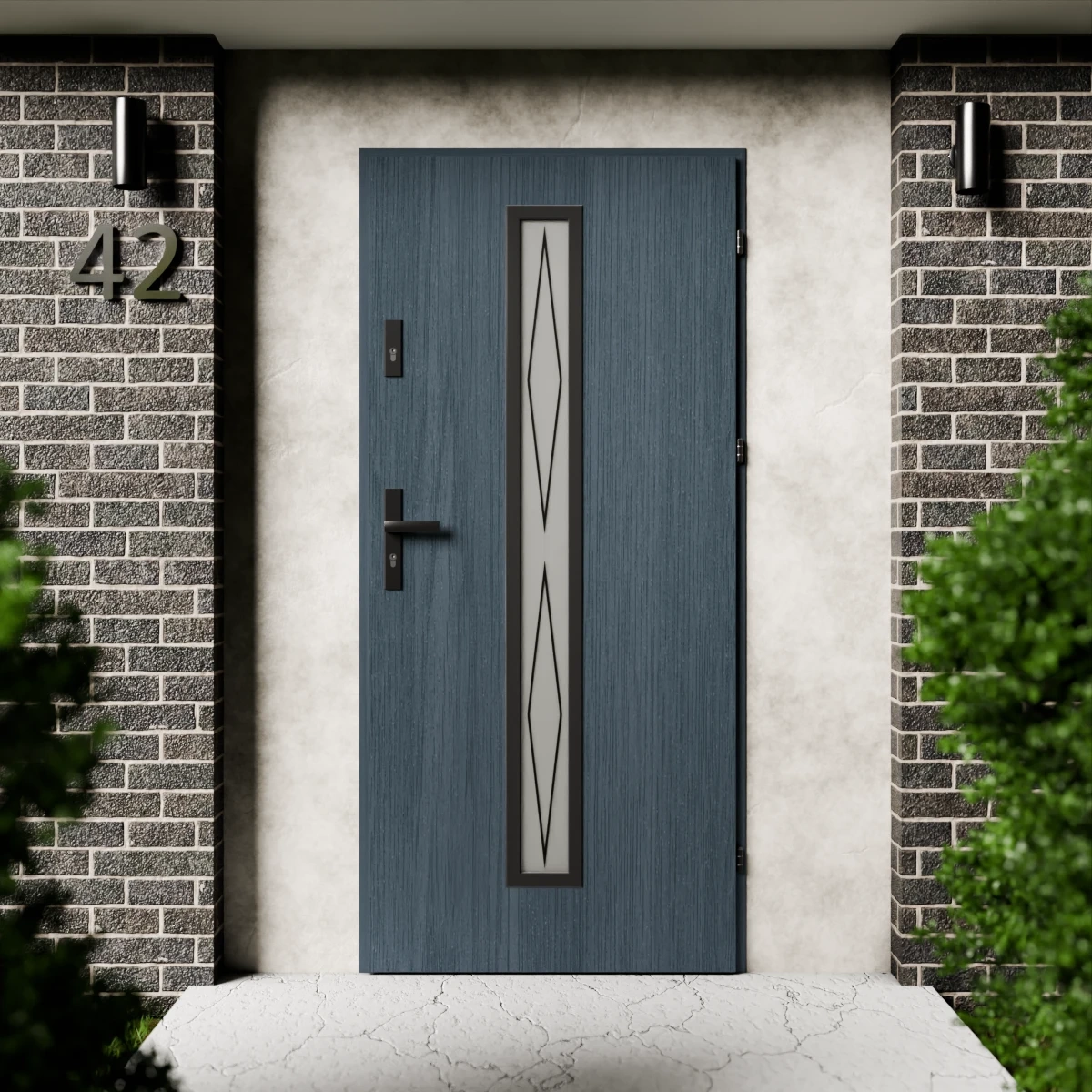 Drzwi zewnętrzne stalowe do domu Witro Black 72mm z klamką czarną energooszczędne Ud=1.3 szyba z nadrukiem ceramicznym Program Czyste Powietrze