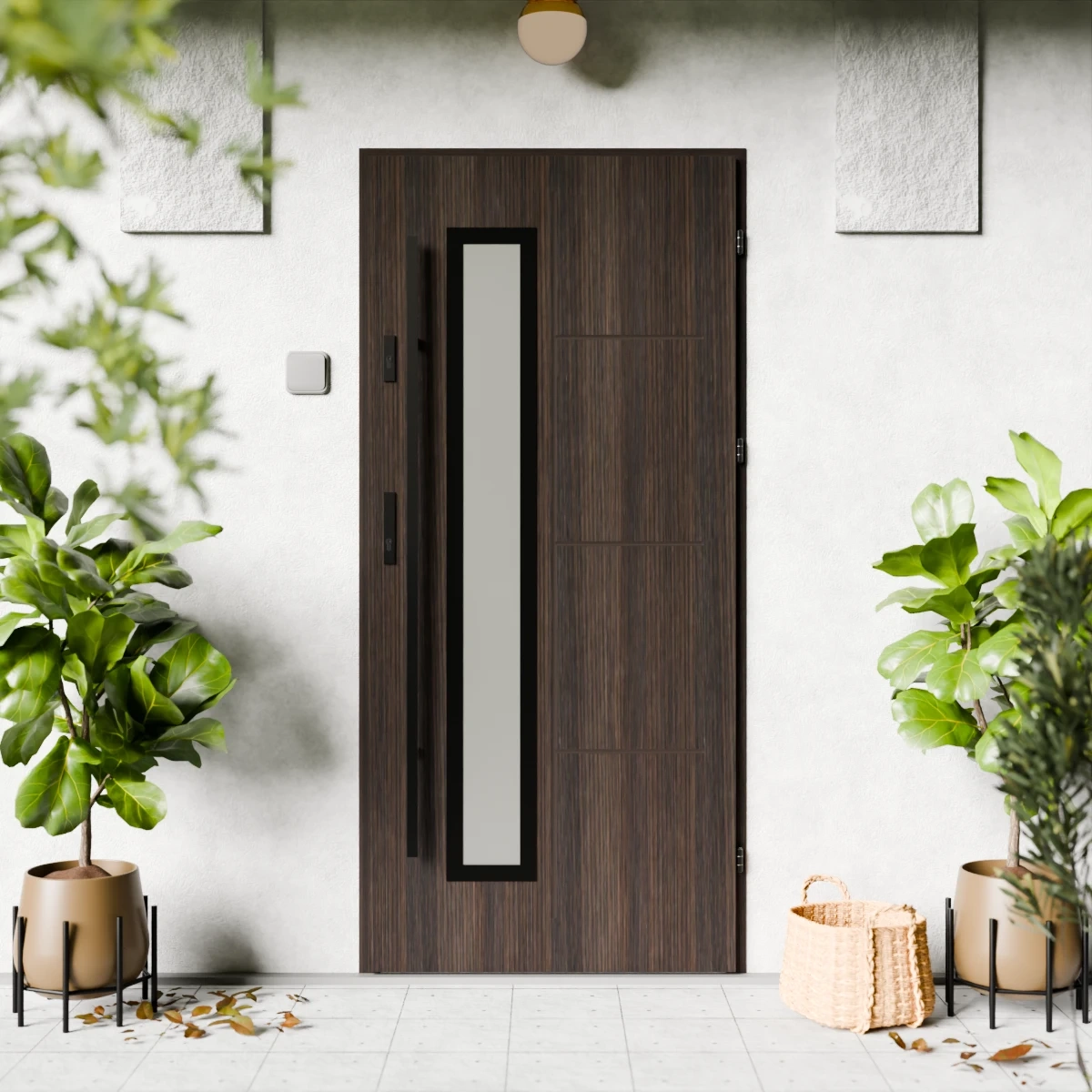 Drzwi zewnętrzne stalowe do domu Tinea Black 72mm z antabą/pochwytem energooszczędne Ud=1.3 lustro weneckie szyba mleczna Program Czyste Powietrze