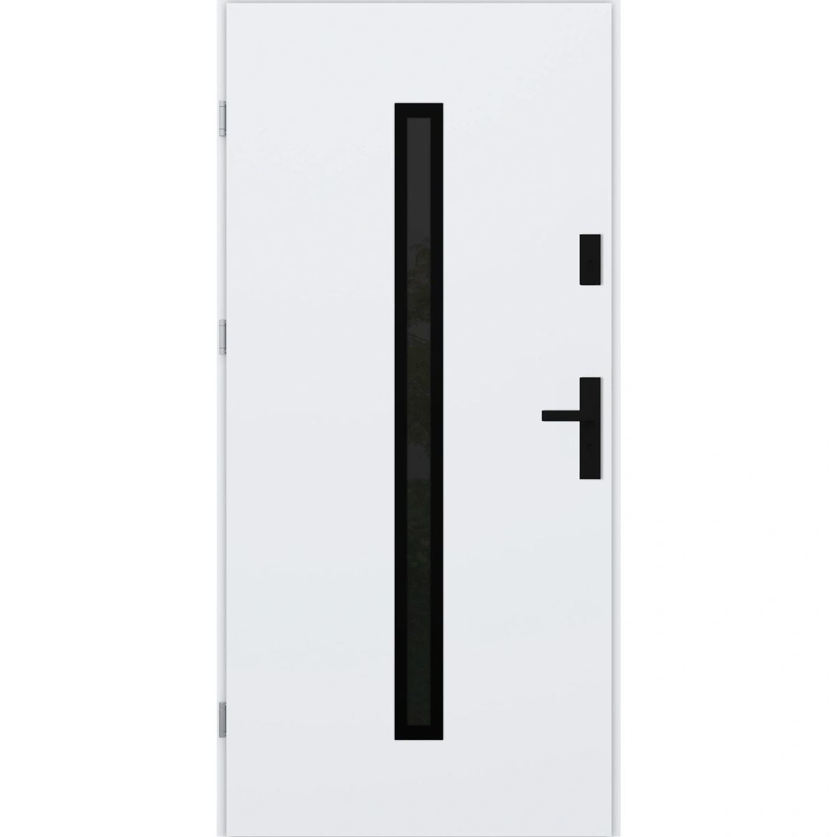 Drzwi zewnętrzne do domu stalowo aluminiowe 68 mm z szybą i czarnymi okuciami ATU68 białe Program Czyste Powietrze M521