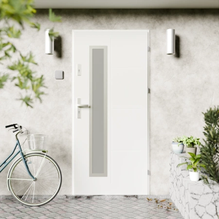Drzwi zewnętrzne stalowe do domu Tinea Inox 72mm z klamką energooszczędne Ud=1.3 przeszklone lustro weneckie szyba mleczna Program Czyste Powietrze