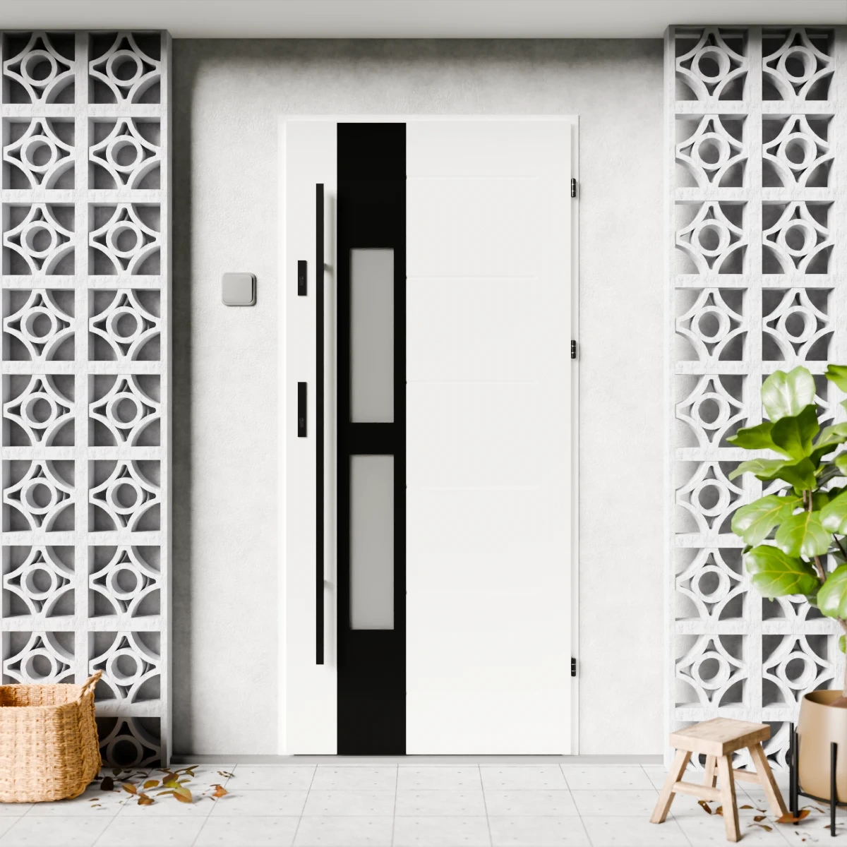 Drzwi zewnętrzne stalowe do domu Anda Black 72mm z antabą/pochwytem energooszczędne Ud=1.3 lustro weneckie szyba mleczna Program Czyste Powietrze