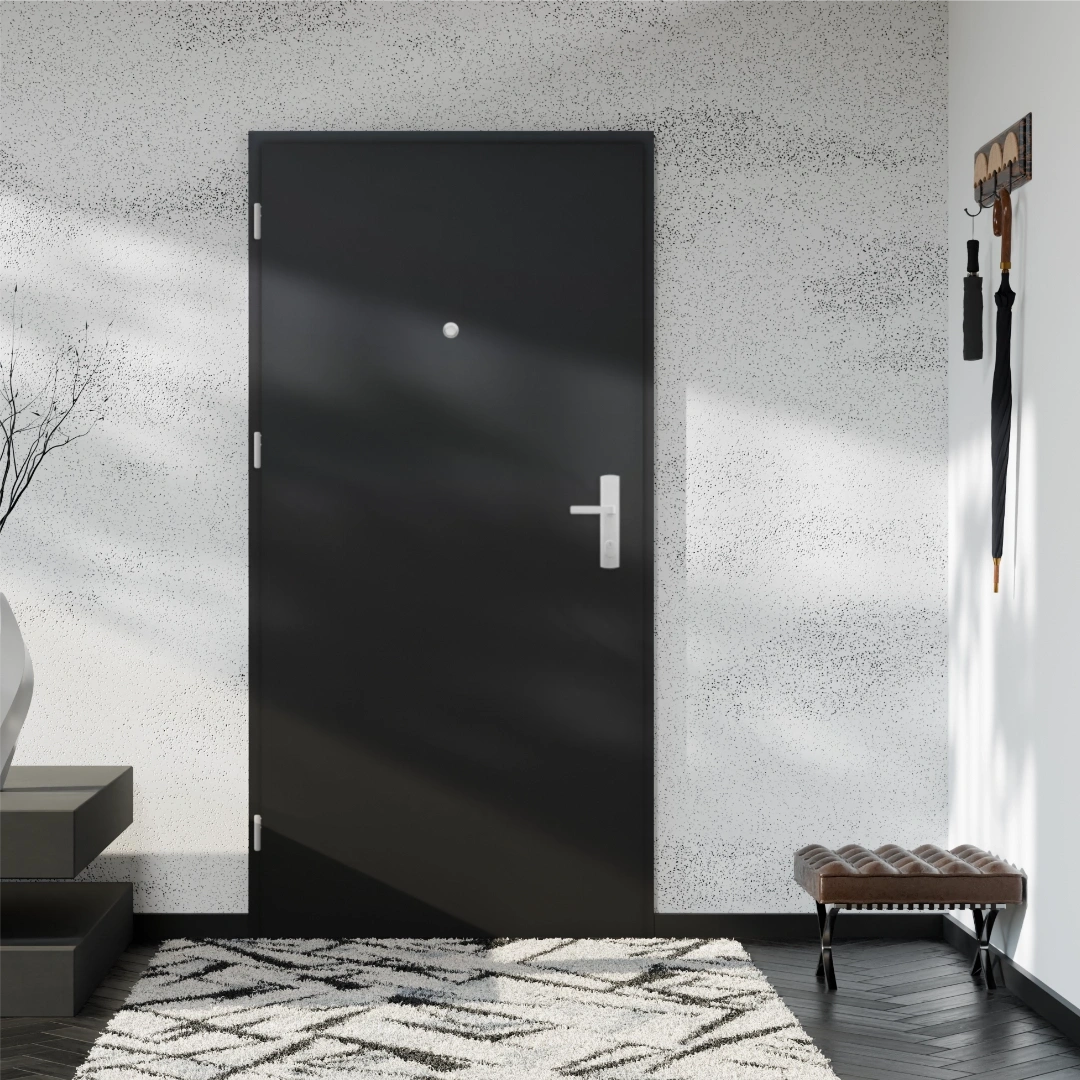 Drzwi wewnątrzklatkowe antywłamaniowe z Certyfikatem w klasie RC3 68mm stalowe akustyczne 44 dB dymoszczelne antracyt db703 M02