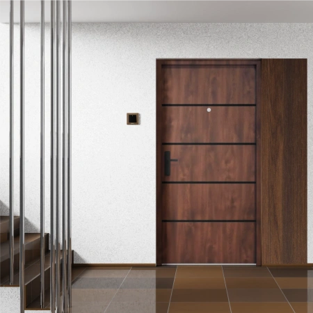 Drzwi wewnątrzklatkowe akustyczne 44 dB atestowane wyciszające stalowe z ościeżnicą antywłamaniowe RC3 68mm dymoszczelne orzech M02