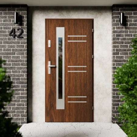 Pina Inox CK drzwi zewnętrzne 72 mm z klamką energooszczędne Ud-1.3 przeszklone lustro weneckie szyba mleczna Program Czyste Powietrze