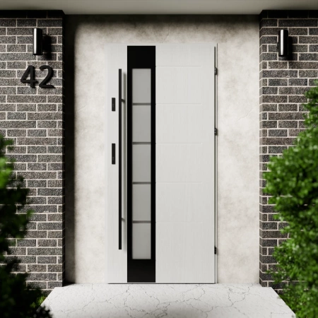 Sanda Black CK drzwi zewnętrzne 72 mm z antabą/pochwytem energooszczędne Ud-1.3 przeszklone lustro weneckie szyba mleczna Program Czyste Powietrze