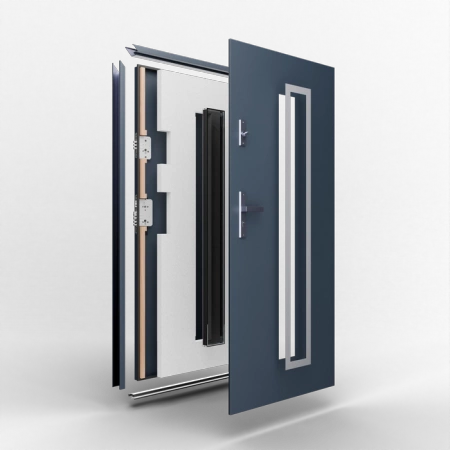 Quarto Inox CK drzwi zewnętrzne 72 mm z klamką energooszczędne U <= 1.3 przeszklone lustro weneckie szyba mleczna Program Czyste Powietrze
