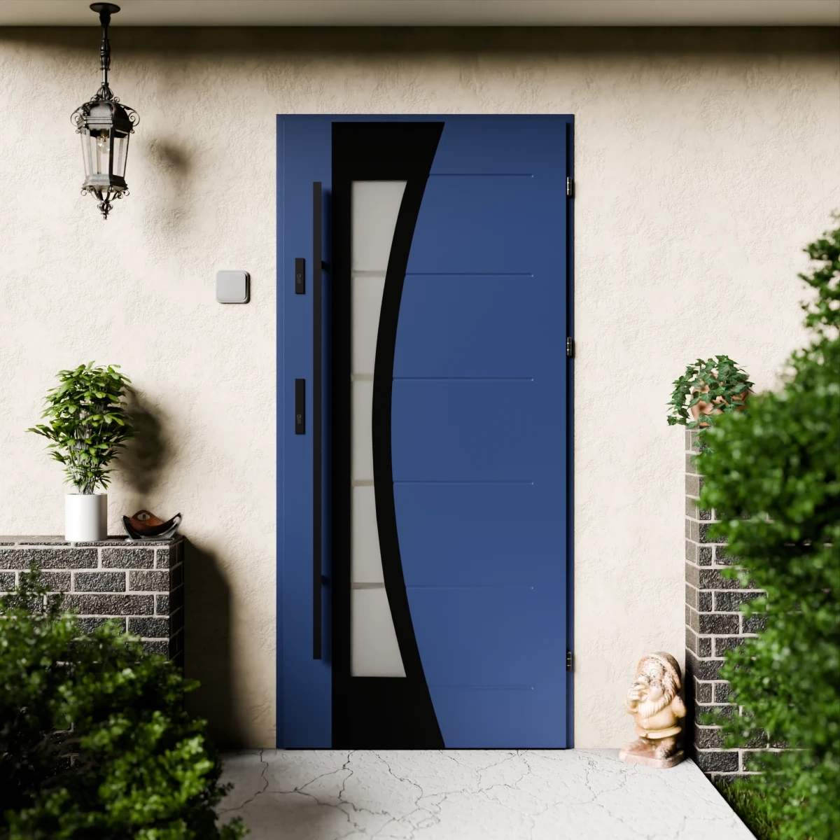 Drzwi zewnętrzne stalowe do domu Optima Black 72mm z antabą/pochwytem energooszczędne Ud=1.3 lustro weneckie szyba mleczna Program Czyste Powietrze