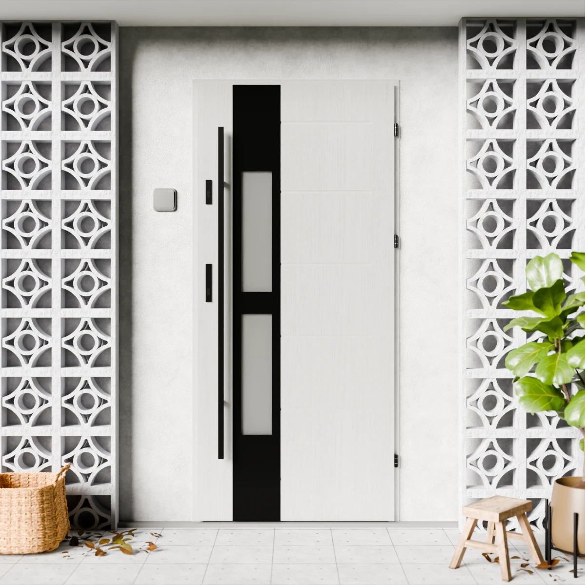 Drzwi zewnętrzne stalowe do domu Anda Black 72mm z antabą/pochwytem energooszczędne Ud=1.3 lustro weneckie szyba mleczna Program Czyste Powietrze