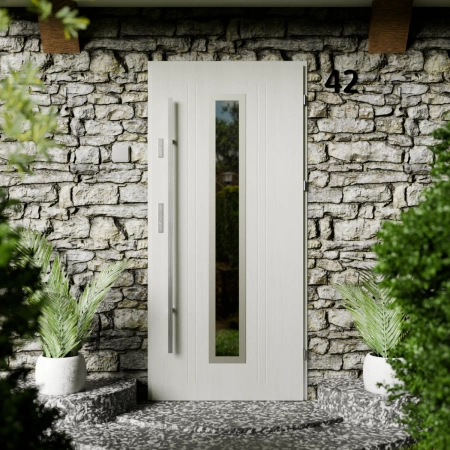 Presto Inox CK drzwi zewnętrzne 72 mm z antabą/pochwytem energooszczędne Ud-1.3 przeszklone lustro weneckie szyba mleczna Program Czyste Powietrze