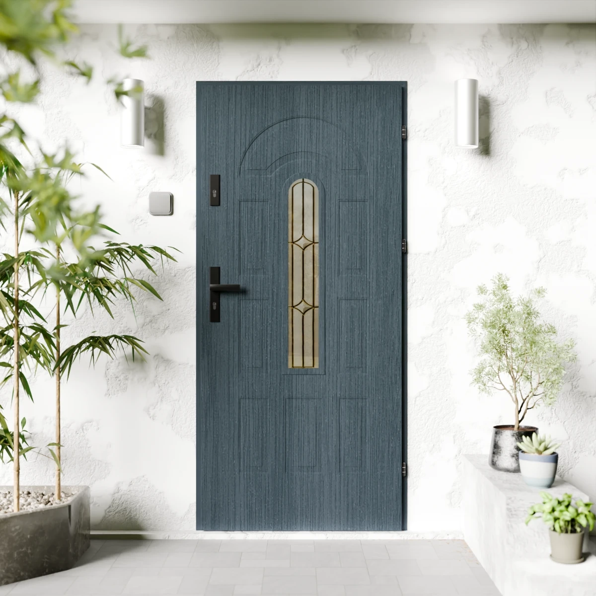 Drzwi zewnętrzne stalowe do domu Retro Black 72mm z klamką czarną energooszczędne Ud=1.3 z szybą Program Czyste Powietrze