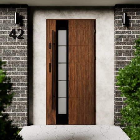 Drzwi zewnętrzne stalowe do domu Sanda Black 72mm z antabą/pochwytem energooszczędne Ud=1.3 lustro weneckie szyba mleczna Program Czyste Powietrze