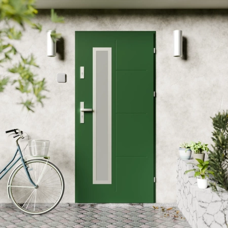 Drzwi zewnętrzne stalowe do domu Tinea Inox 72mm z klamką energooszczędne Ud=1.3 przeszklone lustro weneckie szyba mleczna Program Czyste Powietrze