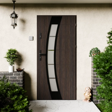 Efekta Black CK drzwi zewnętrzne 72 mm z klamką czarną energooszczędne Ud-1.3 przeszklone lustro weneckie szyba mleczna Program Czyste Powietrze