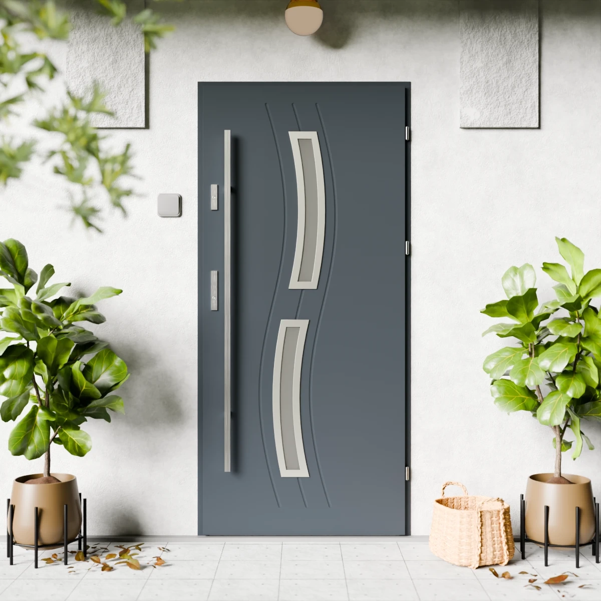 Drzwi zewnętrzne stalowe do domu Twista Inox 72 mm z antabą/pochwytem energooszczędne Ud=1.3 lustro weneckie szyba mleczna Program Czyste Powietrze